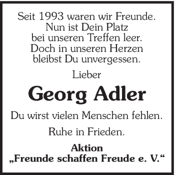 Traueranzeige von Georg Adler von Schwäbische Post