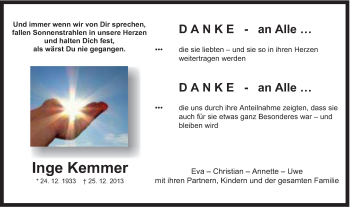 Traueranzeige von Inge Kemmer von Gmünder Tagespost