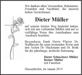 Traueranzeige von Dieter Müller von Gmünder Tagespost
