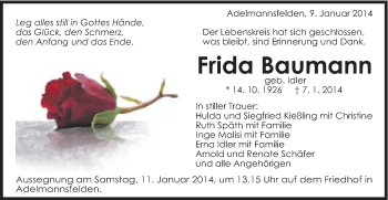 Traueranzeige von Frida Baumann von Schwäbische Post
