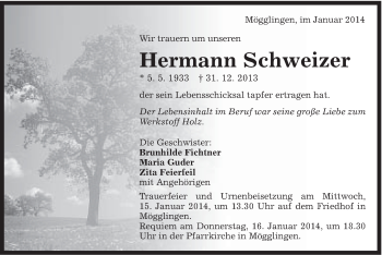 Traueranzeige von Hermann Schweizer von Gmünder Tagespost