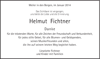 Traueranzeige von Helmut Fichtner von Gmünder Tagespost
