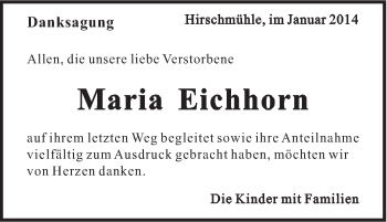 Traueranzeige von Maria Eichhorn von Gmünder Tagespost