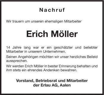 Traueranzeige von Erich Möller von Schwäbische Post