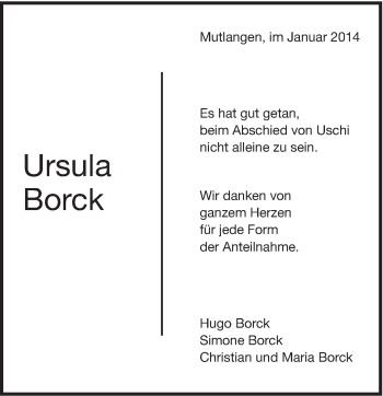 Traueranzeige von Ursula Borck von Gmünder Tagespost