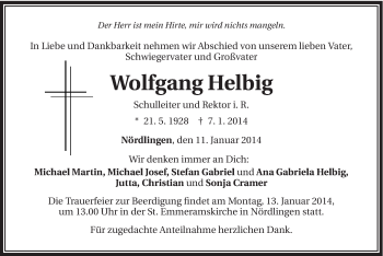 Traueranzeige von Wolfgang Helbig von Schwäbische Post