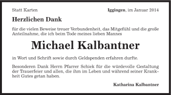 Traueranzeige von Michael Kalbantner von Gmünder Tagespost