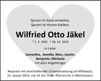 Traueranzeige von Wilfried Otto Jäkel von Schwäbische Post
