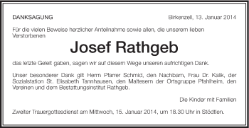 Traueranzeige von Josef Rathgeb von Schwäbische Post