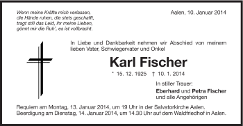 Traueranzeige von Karl Fischer von Schwäbische Post