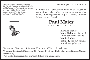 Traueranzeige von Paul Maier von Gmünder Tagespost