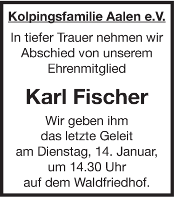 Traueranzeige von Karl Fischer von Schwäbische Post