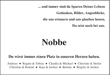 Traueranzeige von Nobbe Nob von Schwäbische Post