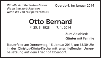Traueranzeige von Otto Bernard von Schwäbische Post