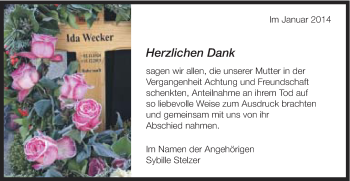 Traueranzeige von Ida Wecker von Schwäbische Post