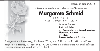 Traueranzeige von Margarete Schmid von Schwäbische Post