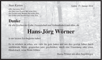 Traueranzeige von Hans-Jörg Wörner von Schwäbische Post