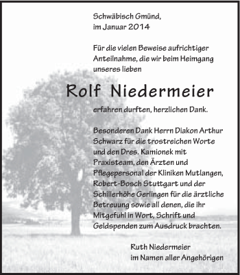 Traueranzeige von Rolf Niedermeier von Gmünder Tagespost