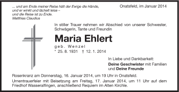 Traueranzeige von Maria Ehlert von Schwäbische Post
