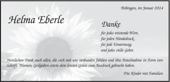 Traueranzeige von Helma Eberle von Gmünder Tagespost