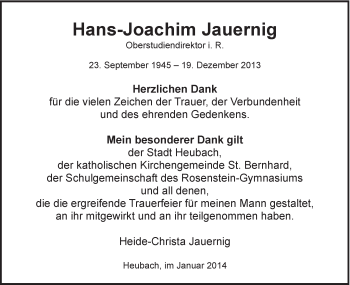Traueranzeige von Hans-Joachim Jauernig von Gmünder Tagespost