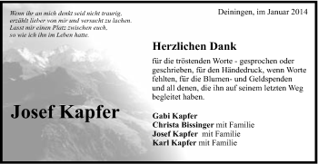 Traueranzeige von Josef Kapfer von Schwäbische Post