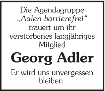 Traueranzeige von Georg Adler von Schwäbische Post