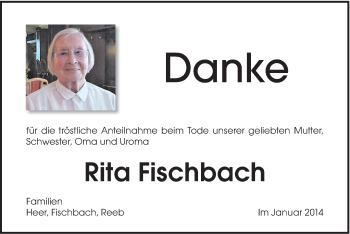 Traueranzeige von Rita Reeb-Fischbach von Schwäbische Post