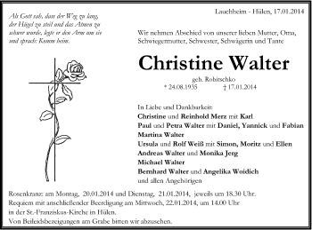 Traueranzeige von Christine Walter von Schwäbische Post
