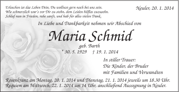 Traueranzeige von Maria Schmid von Schwäbische Post