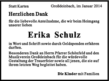 Traueranzeige von Erika Schulz von Gmünder Tagespost