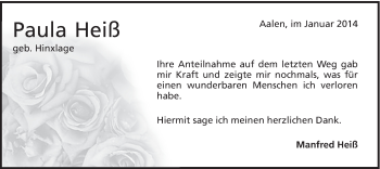 Traueranzeige von Paula Heiß von Schwäbische Post