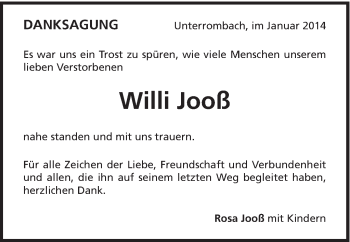 Traueranzeige von Willi Jooß von Schwäbische Post