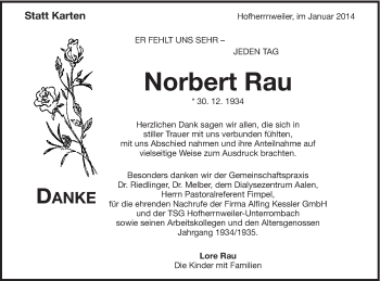Traueranzeige von Norbert Rau von Schwäbische Post