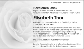 Traueranzeige von Elisabeth Thor von Schwäbische Post