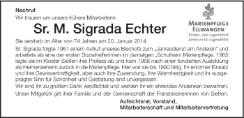 Traueranzeige von Sigrada Echter von Schwäbische Post