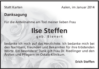 Traueranzeige von Ilse Steffen von Schwäbische Post