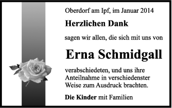 Traueranzeige von Erna Schmidgall von Schwäbische Post