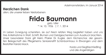 Traueranzeige von Frida Baumann von Schwäbische Post