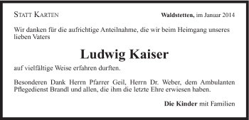 Traueranzeige von Ludwig Kaiser von Gmünder Tagespost
