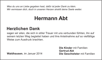 Traueranzeige von Hermann Abt von Gmünder Tagespost