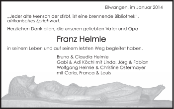 Traueranzeige von Franz Helmle von Schwäbische Post
