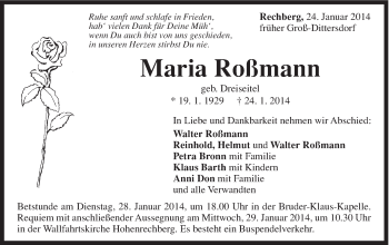 Traueranzeige von Maria Roßmann von Gmünder Tagespost