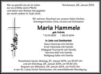 Traueranzeige von Maria Hammele von Schwäbische Post