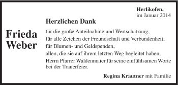 Traueranzeige von Frieda Weber von Gmünder Tagespost