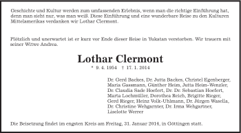 Traueranzeige von Lothar Clermont von Schwäbische Post