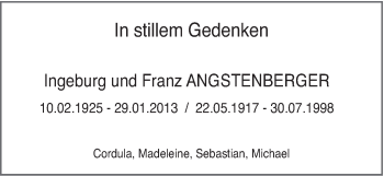 Traueranzeige von Ingeburg und Franz Angstenberg von Schwäbische Post
