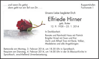 Traueranzeige von Elfriede Hirner von Gmünder Tagespost