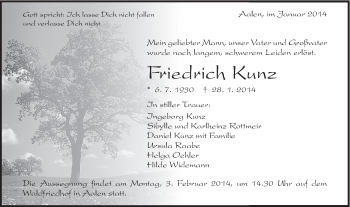 Traueranzeige von Friedrich Kunz von Schwäbische Post
