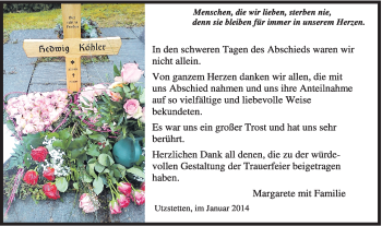Traueranzeige von Hedwig Köhler von Gmünder Tagespost